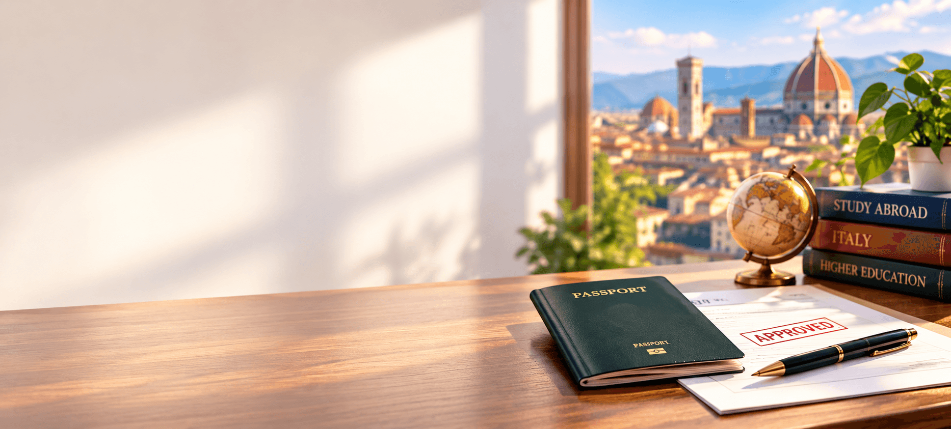 Passport and officially stamped documents on a desk