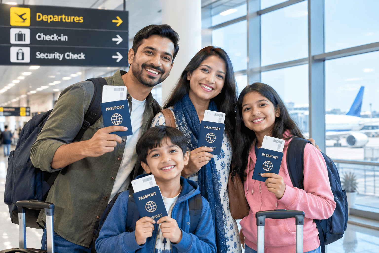 Smiling traveller holding a passport at the airport
