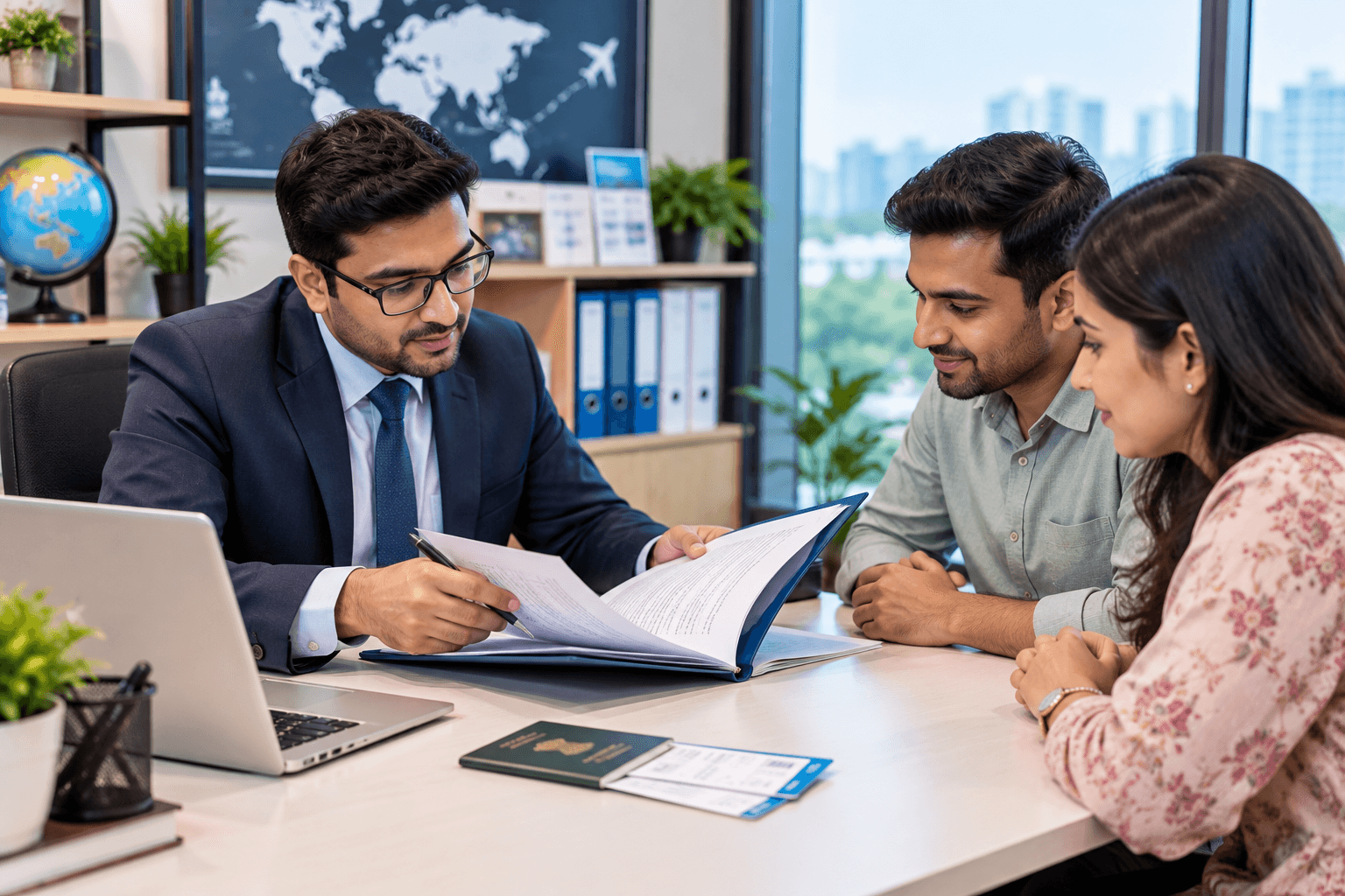 Advisor checking a traveller's visa documents