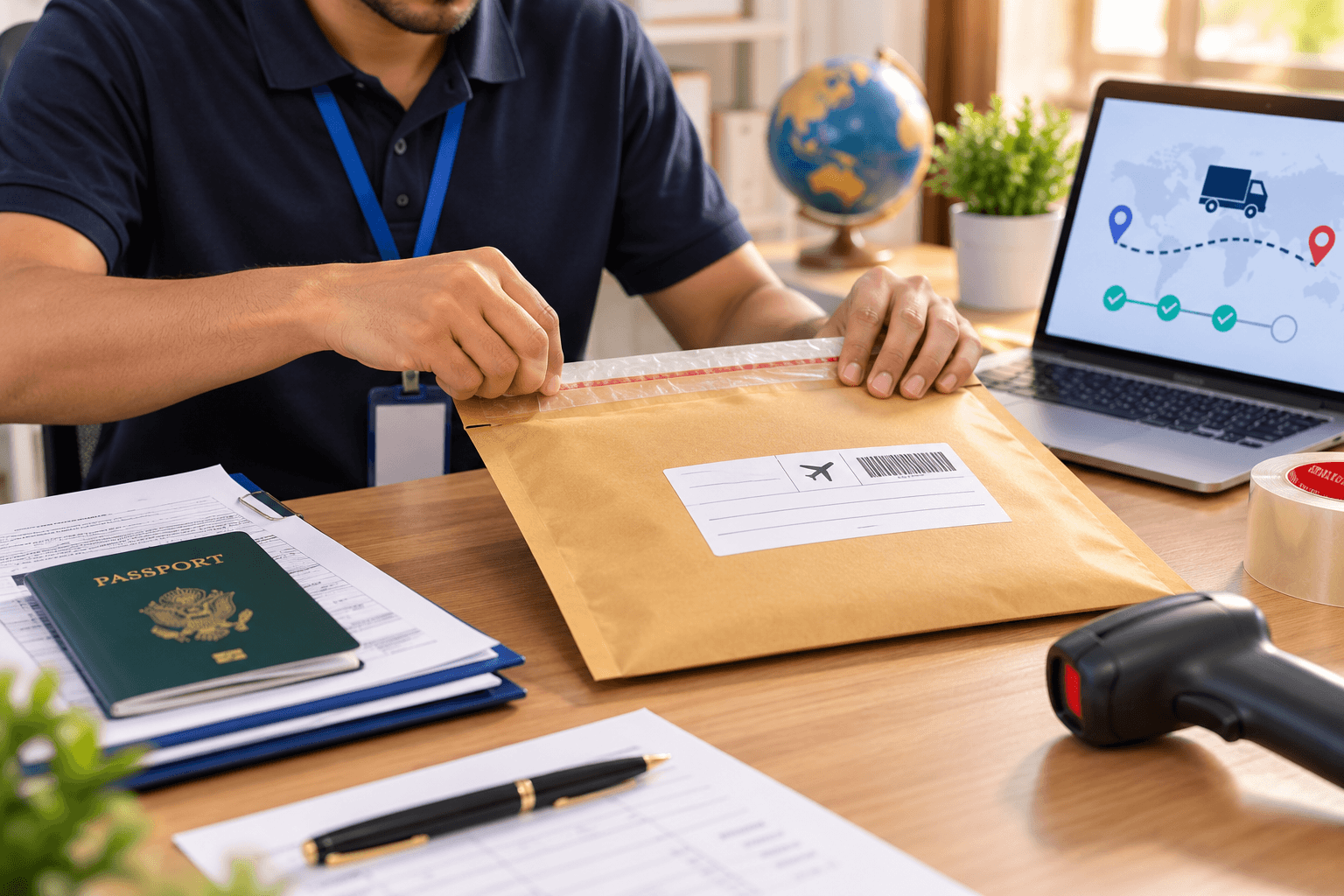 Documents being packed securely for courier delivery