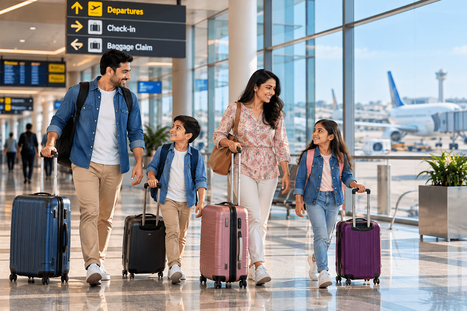 Family travelling together with luggage