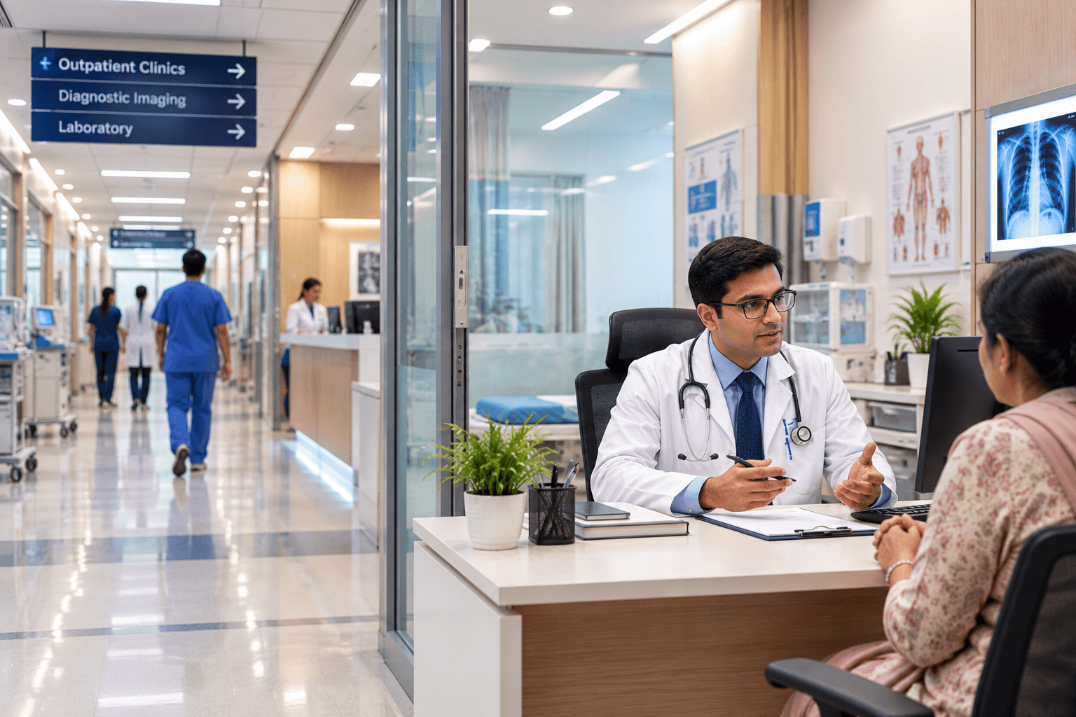 Modern hospital corridor